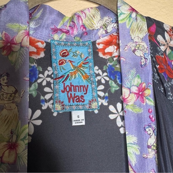 Johnny Was Shae Printed Silk Kimono Floral Mixed Print Purple Black Size Small - Picture 5 of 16
